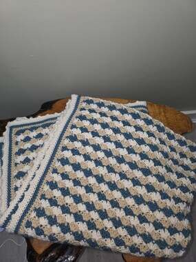 Handmade Crochet Blanket Large 88x68 Afghan C2C Blue